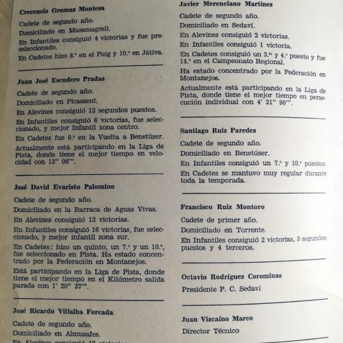 Equipo Automóviles Benetússer de la categoría cadete de la Peña Ciclista Sedaví – 1987