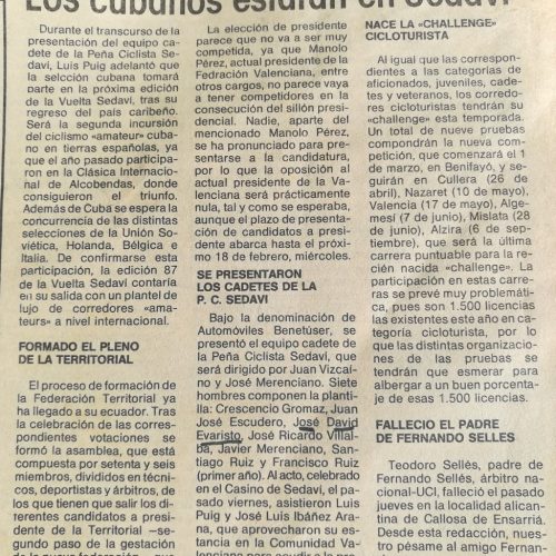 Equipo Automóviles Benetússer de la categoría cadete de la Peña Ciclista Sedaví – 1987