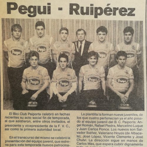 Presentación del equipo junvenil Pegui – Ruipérez  del B.C. Paiporta – 1987