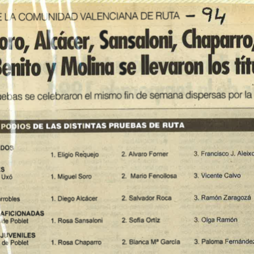 Resultados Campeonatos de la Comunidad Valenciana – 1994