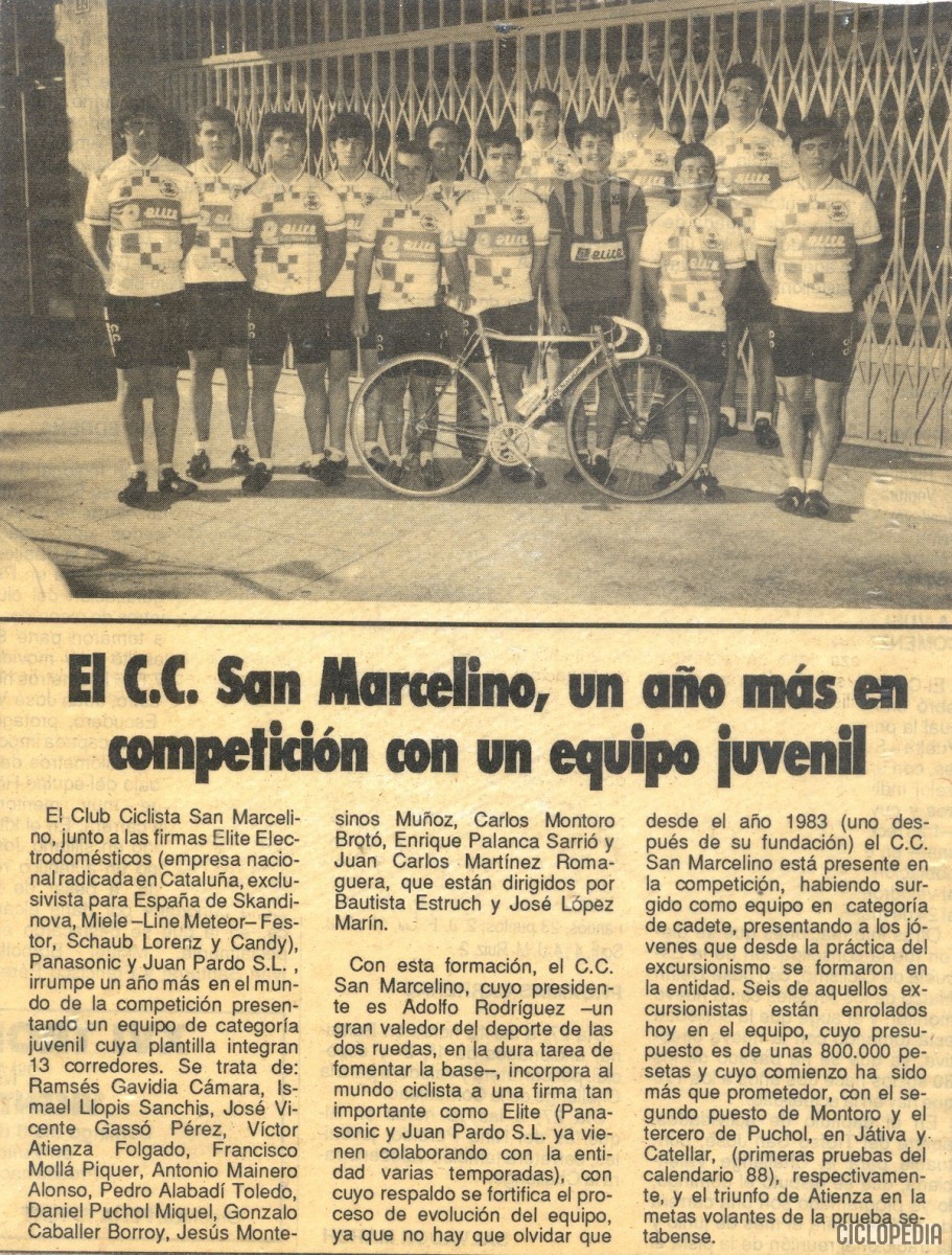 Equipo juvenil Club Ciclista San Marcelino – Elite Electrodomésticos (Valencia)