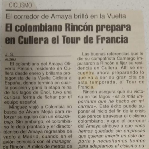 Oliveiro Rincón preparando el Tour en Cullera (Valencia) – 1993