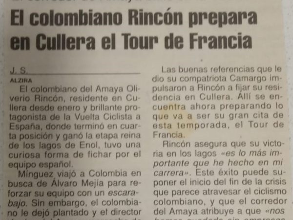 Oliveiro Rincón preparando el Tour en Cullera (Valencia) – 1993