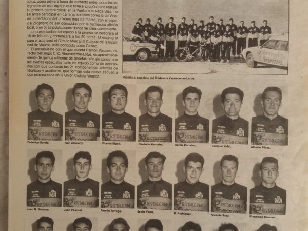 Presentación del equipo Cristalería Vinarocense-Lotus de Vinaroz (Castellón) del año 1994