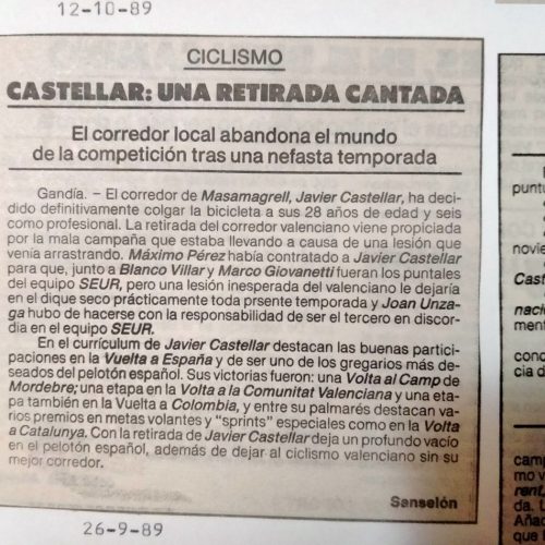 Javier Castellar deja el ciclismo – 1989