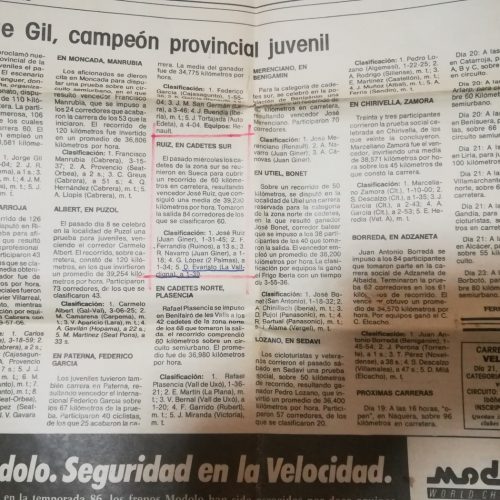 Jorge Gil campeón provincial de Valencia en categoría juvenil, 1984
