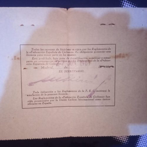 Licencia ciclista del año 1961