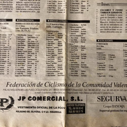 Memorial socios CC Bétera (Valencia), cadetes y junior – 1999